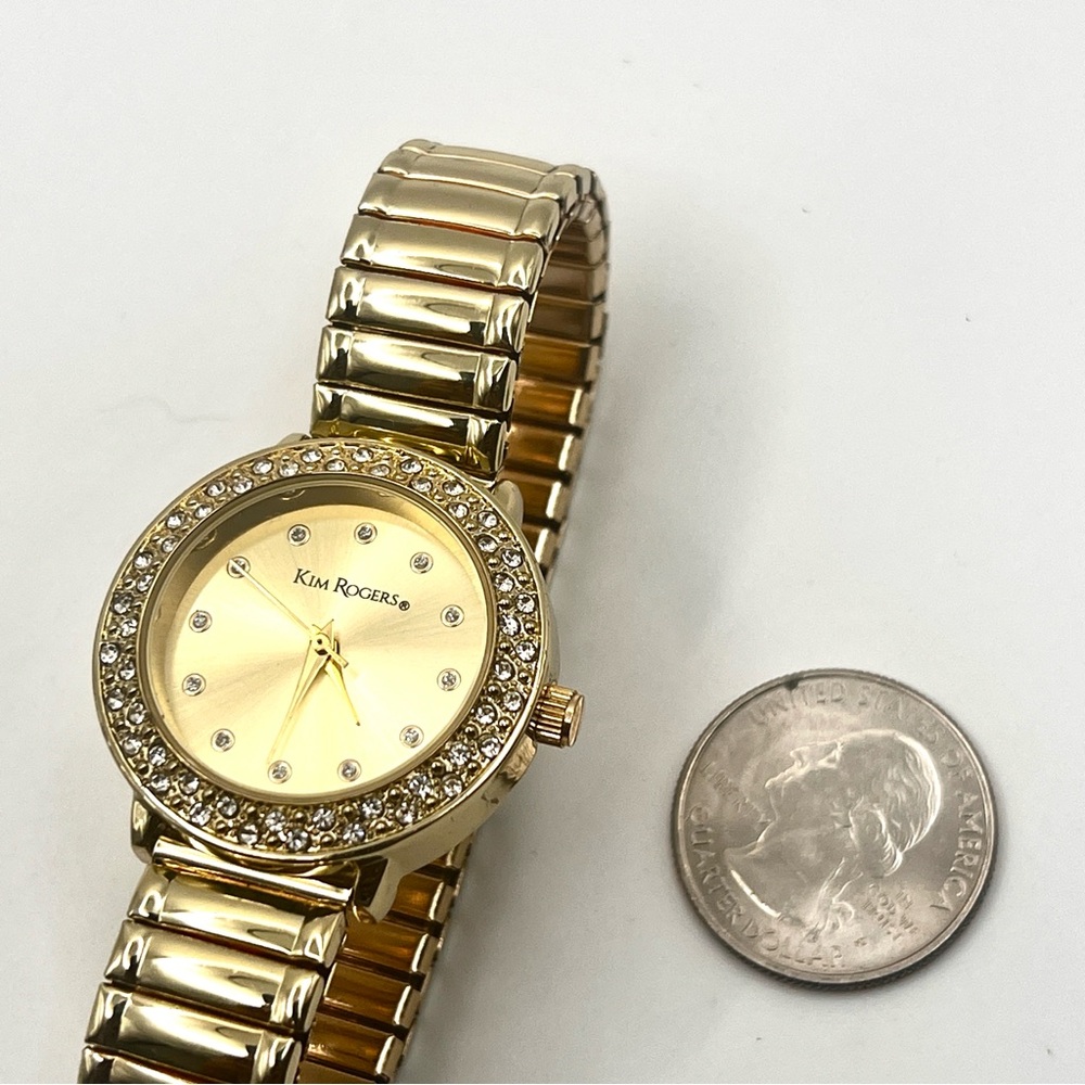 Kim Rogers Gold Stretch Bracelet Watch with Crystal Bezel 6.5" New Battery - Picture 8 of 13